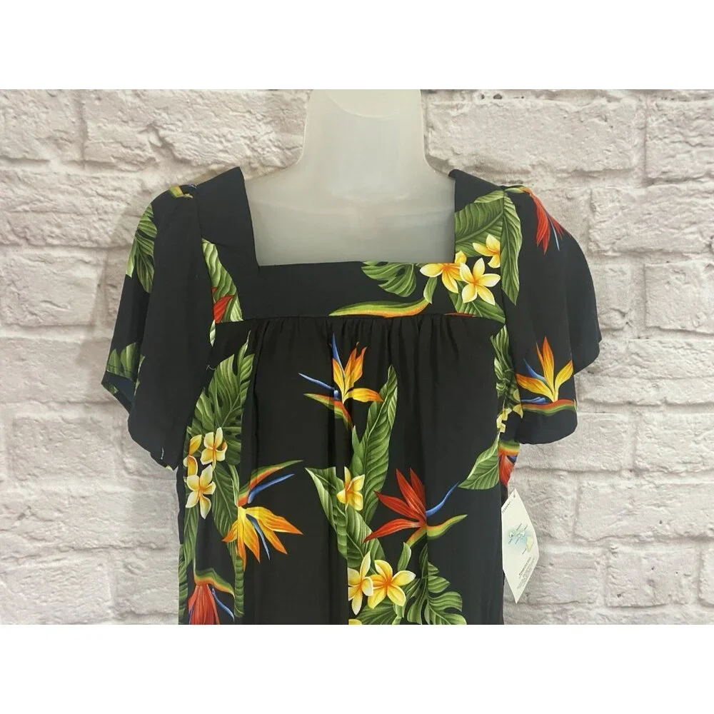 NEW Puanani Hawaiian Shirt Medium Square Neck Flutter‎ Sleeve Luau Tropical Top